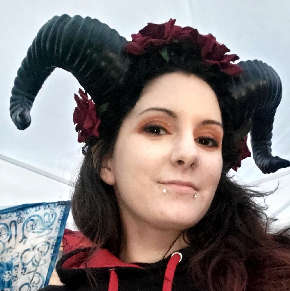 Krampus Devil Demon Horn Headband Red Rose Flowers Costume Head Piece Head Dress - Picture 4 of 9